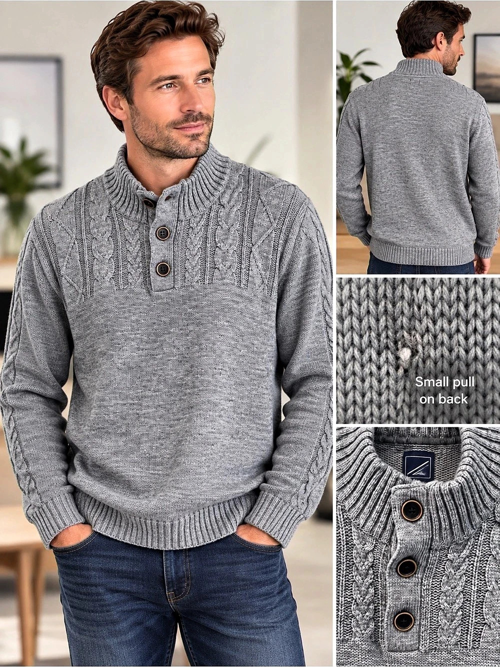 32” ptp Weatherproof Cable Knit Mock Neck Sweater Gray 2XT